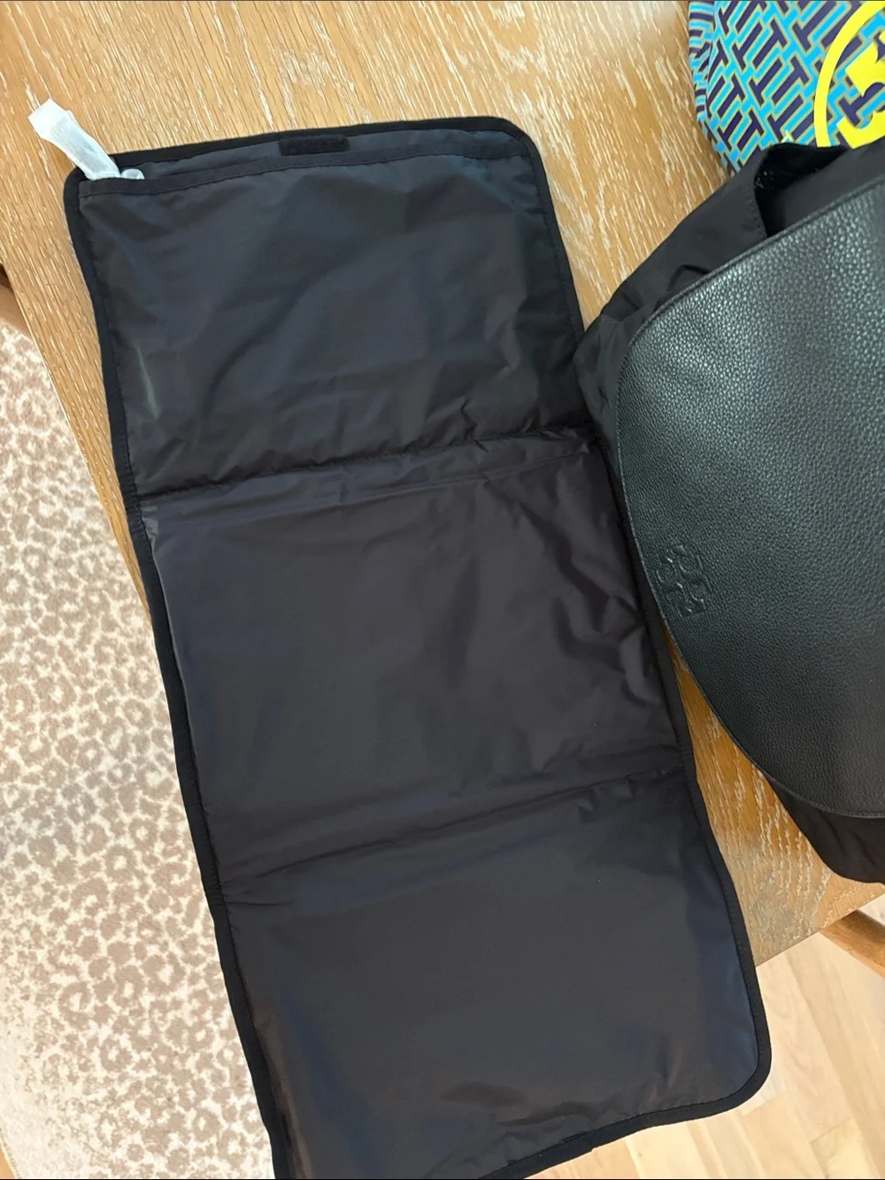 Tory Burch Black Nylon Shoulder Diaper Bag with Black Leather Flap
